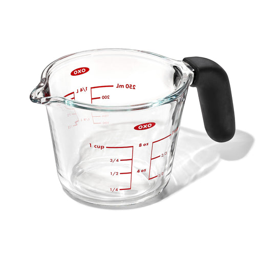 OXO Good Grips Glass Measuring Cup - 250ml, angled view.