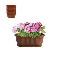 Load image into Gallery viewer, Plastic Forte Ribbed Flower Planter with Saucer - 22cm, Brown
