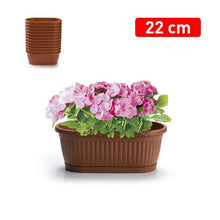 Load image into Gallery viewer, Plastic Forte Ribbed Flower Planter with Saucer - 22cm, Brown
