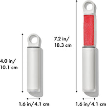 Load image into Gallery viewer, OXO Good Grips Reusable Lint Roller - Grey/ Red, graphic with dimensions.

