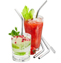 Load image into Gallery viewer, Gefu Future Stainless Steel Straws - Pack of 4, 23cm, with 2 glasses.
