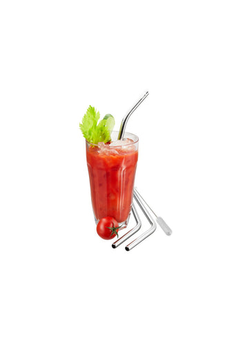 Gefu Future Stainless Steel Straws - Pack of 4, 23cm, with one glass.