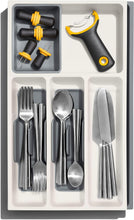 Load image into Gallery viewer, OXO Good Grips Expandable Utensil Drawer Organizer - 41.5 x 45.85 x 6.32cm, filled.
