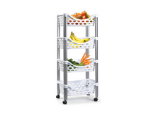Load image into Gallery viewer, Plastic Forte 4-Tier Vegetable Rack with Wheels - White, filled.
