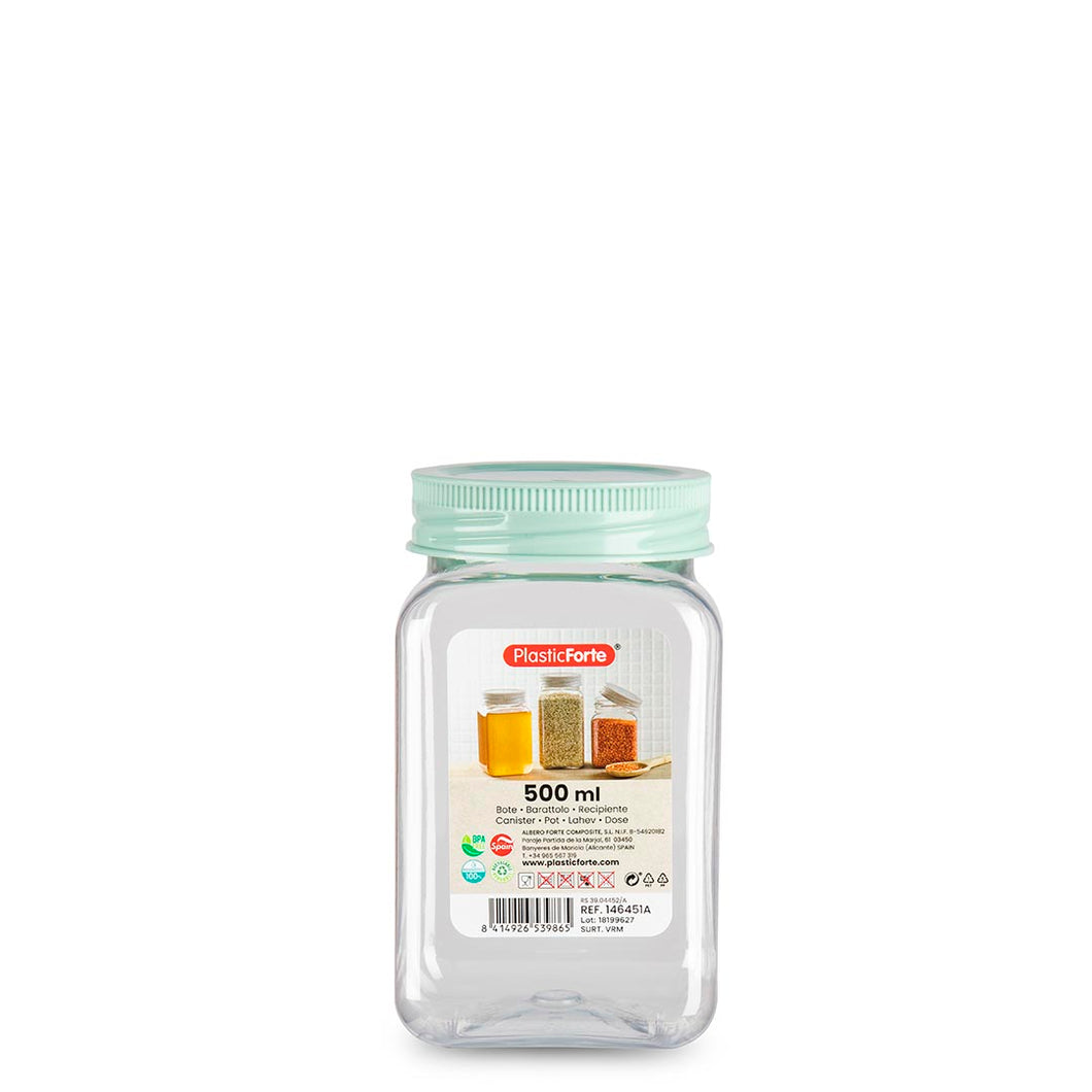 Plastic Forte Classic Square Food Canister - 500ml, Available in Several Colors