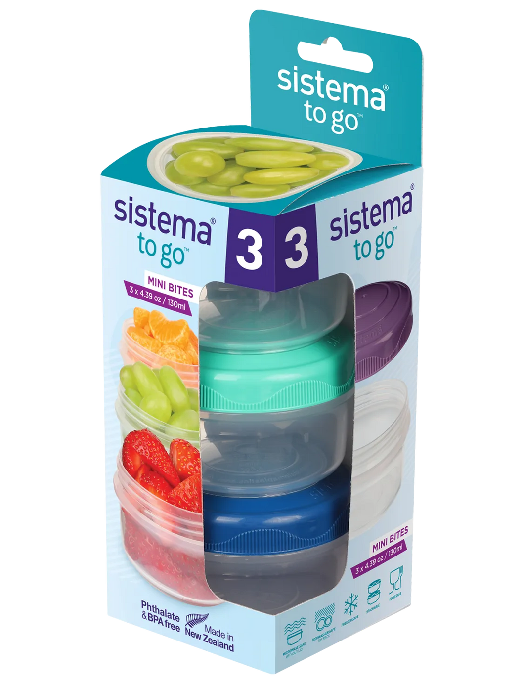 Sistema Mini Bites To Go Food Container Pack of 3, 130ml