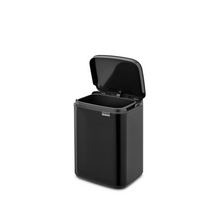 Load image into Gallery viewer, Brabantia Bo Waste bin, 4 Liters, Matt Black, Front View, open lid. 
