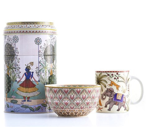 Images D'orient Large 2 Level Tin Box with 1 Mug (325ml) & 1 Bowl (12cm) - Jangala.