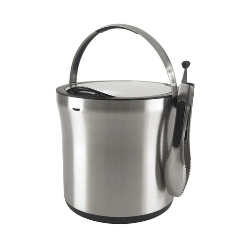 OXO Good Grips Steel Ice Bucket & Tong Set - Stainless Steel, angled view.