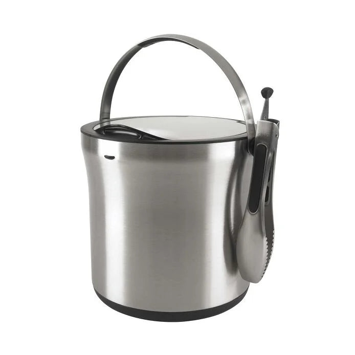 OXO Good Grips Steel Ice Bucket & Tong Set - Stainless Steel, angled view.