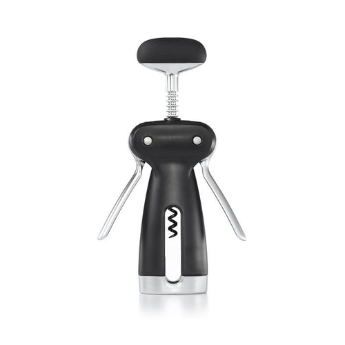 OXO Good Grips Winged Corkscrew with Removable Foil Cutter - Black, front view, open.