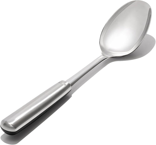 OXO Good Grips Cooking Spoon - Stainless Steel, angled view.