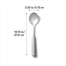 Load image into Gallery viewer, OXO Good Grips Serving Spoon - Stainless Steel, with dimensions.

