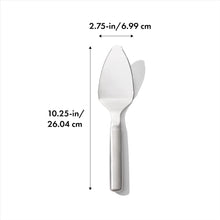 Load image into Gallery viewer, OXO Good Grips Cake Slicer &amp; Server - Stainless Steel, with dimensions.
