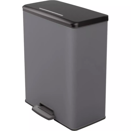 Curver Deco Pedal Bin - 65 Liters, Cool Grey, angled view.
