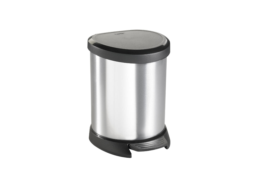 Curver Deco D-Shaped Pedal Bin with Inner Bucket - 5 Liters, Chrome & Black