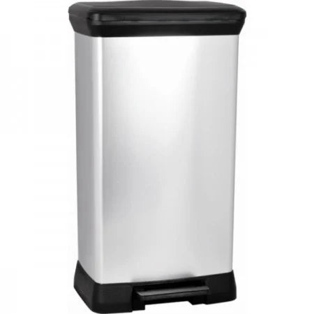 Curver Deco Rectangular Pedal Bin with Inner Bucket - 50 Liters, angled view.