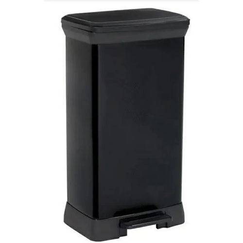 Curver Deco Rectangular Pedal Bin with Inner Bucket - 50 Liters, Black, angled view.