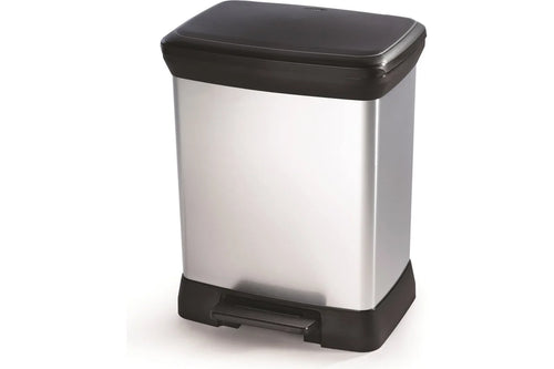 Curver Deco Rectangular Pedal Bin with Inner Bucket - 30 Liters, angled view.