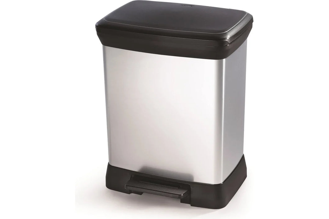 Curver Deco Rectangular Pedal Bin with Inner Bucket - 30 Liters, angled view.