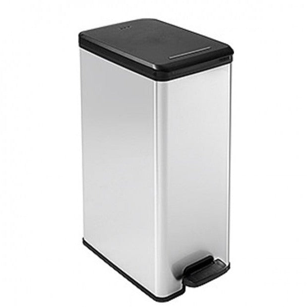 Curver Deco Slim Pedal Bin - 40 Liters, Chrome & Black