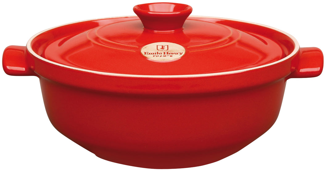 Emile Henry Flame Risotto Pot - 25cm or 28cm- 2.4 Liters or 3.6 Liters, Red