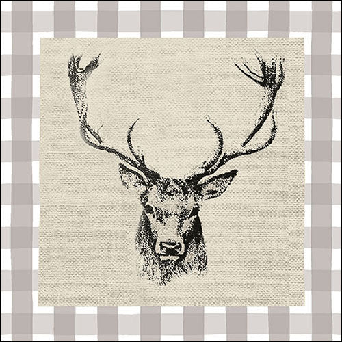 Ambiente Checked Stag Head Brown Napkins - Large