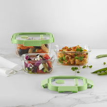Load image into Gallery viewer, Lekue 100% Glass Leak Proof Square Food Containers - Set of 3, Green (with Glass lids)
