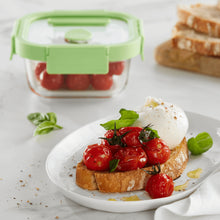 Load image into Gallery viewer, Lekue 100% Glass Leak Proof Square Food Containers - 320ml, Green (with Glass lids)
