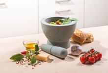 Load image into Gallery viewer, Lifestyle image of Gefu Crunchy Granite Mortar &amp; Pestle - 17cm.
