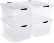 Load image into Gallery viewer, Rubbermaid Clever tore Clear Plastic Storage Bins with Lids, 90 Liters - 73.6 x 45.7 x 33.7cm
