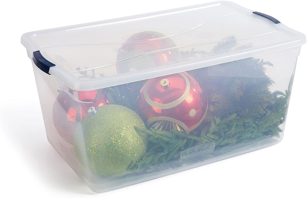 Rubbermaid Clever tore Clear Plastic Storage Bins with Lids, 90 Liters - 73.6 x 45.7 x 33.7cm