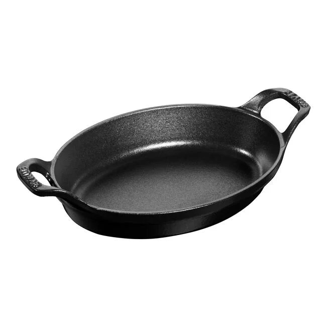 Staub Cast Iron Oval Oven Dish with Handles, Matt Black - 21cm or 24cm