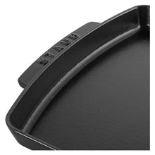 Load image into Gallery viewer, Staub Cast Iron Rectangular Serving Dish with Wood Base, Matt Black - 33 x 23cm
