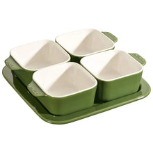 Load image into Gallery viewer, Staub Ceramic Appetizer Set of 4 Bowls with Tray, Basil - 19 x 19cm
