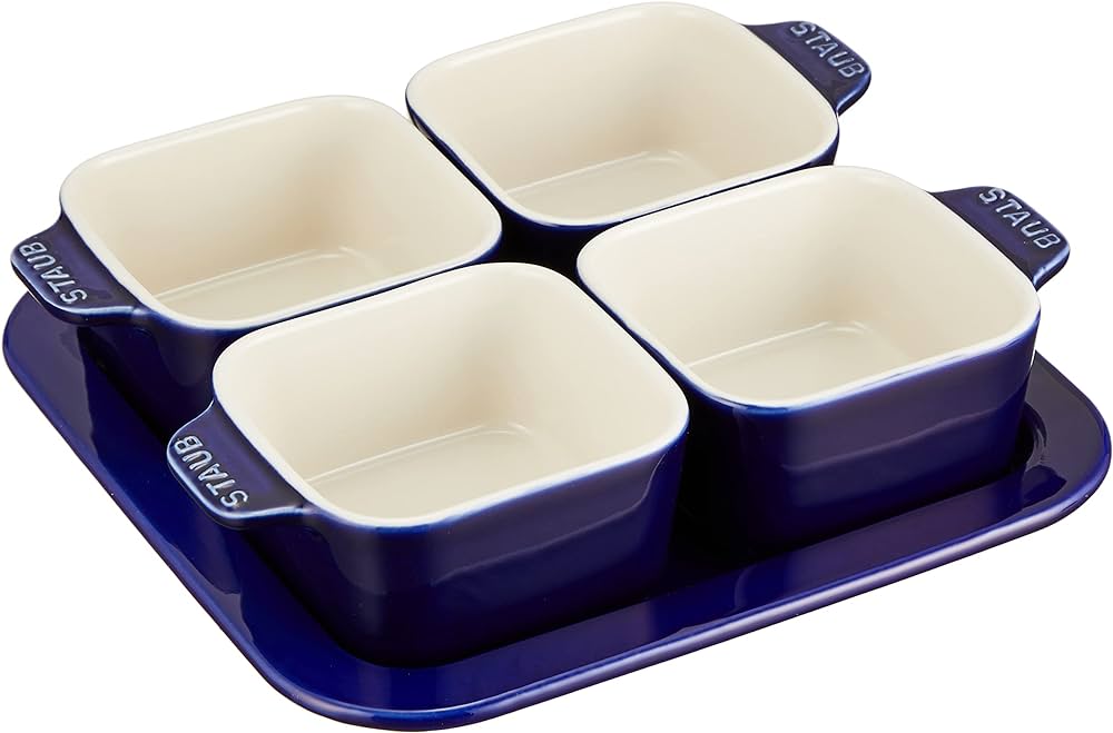 Staub Ceramic Appetizer Set of 4 Bowls with Tray, Blue - 19 x 19cm