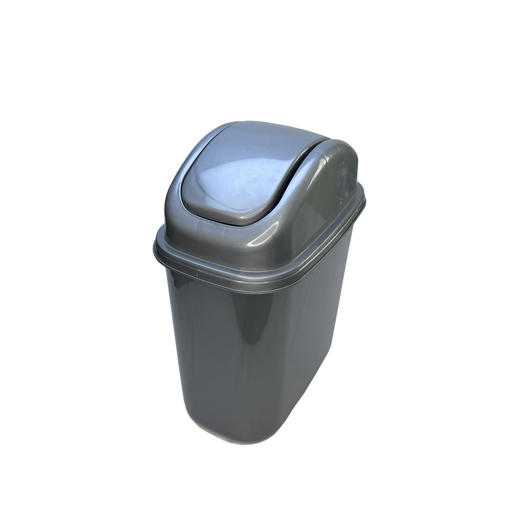 Gab Plastic Waste Bin with Swinging Lid - 10 Liters, Silver