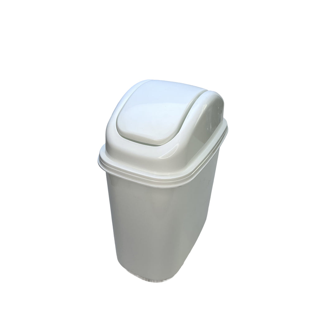 Gab Plastic Waste Bin with Swinging Lid - 10 Liters, White