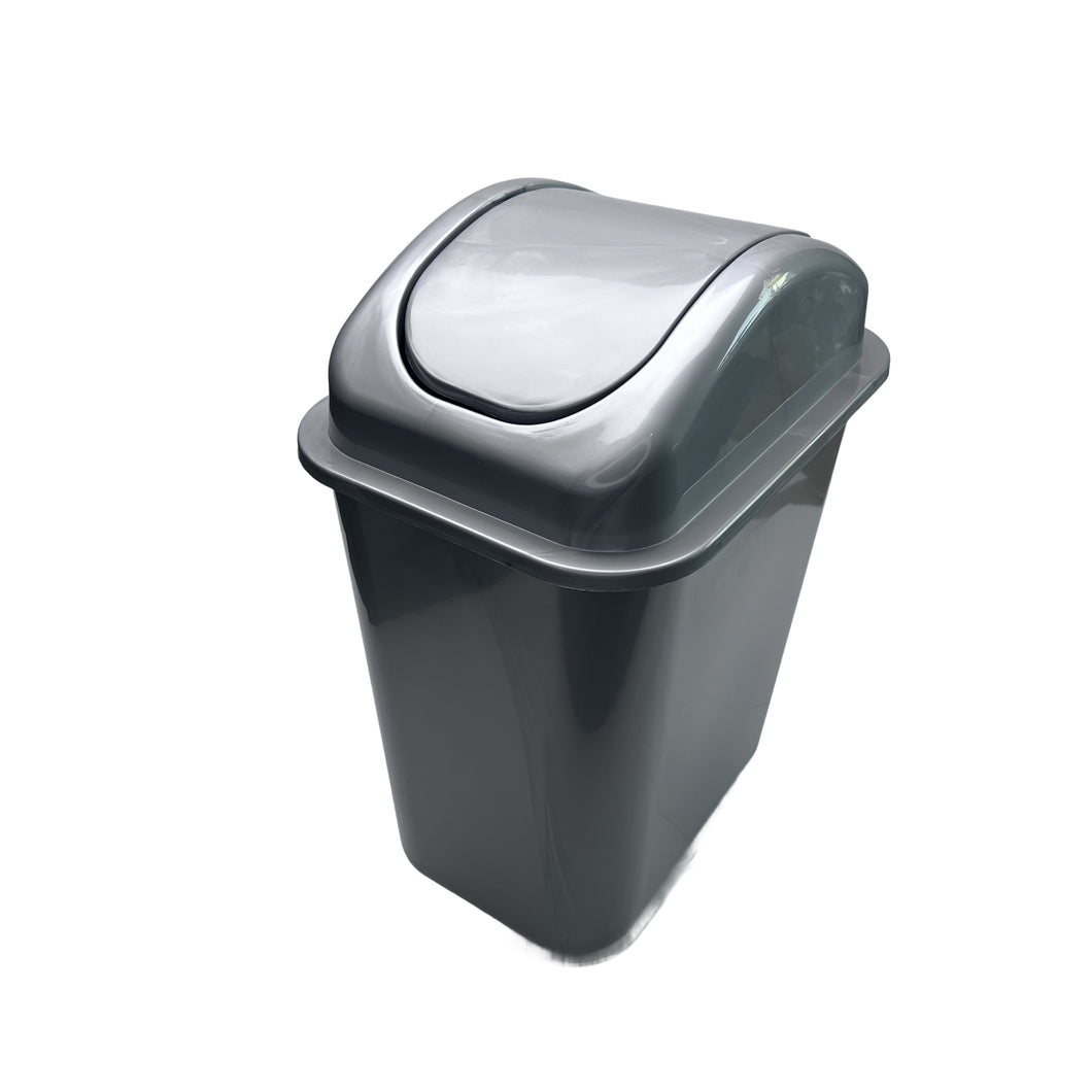 Gab Plastic Waste Bin with Swinging Lid - 15 Liters, Silver