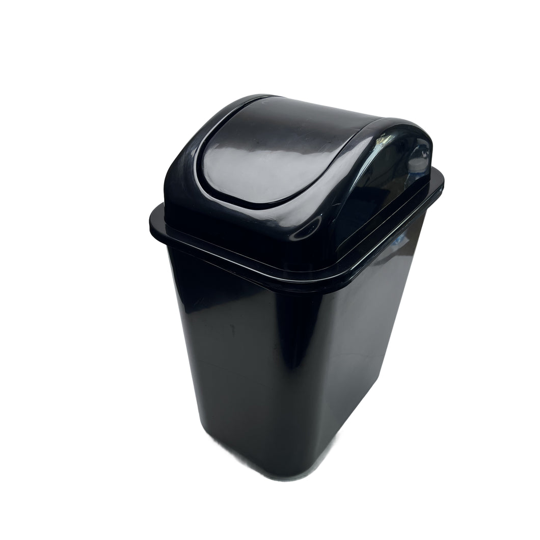 Gab Plastic Waste Bin with Swinging Lid - 10 Liters, Black