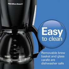 Load image into Gallery viewer, Hamilton Beach 12-Cup Drip Coffee Maker, Lighted On Button, Progromable, Cone-Shaped Filter, Non-Stick Warmer Plate, Dishwasher Safe, Large Water Window, 900 W
