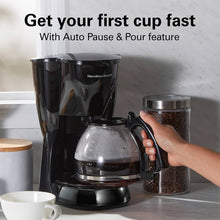 Load image into Gallery viewer, Hamilton Beach 12-Cup Drip Coffee Maker, Lighted On Button, Progromable, Cone-Shaped Filter, Non-Stick Warmer Plate, Dishwasher Safe, Large Water Window, 900 W
