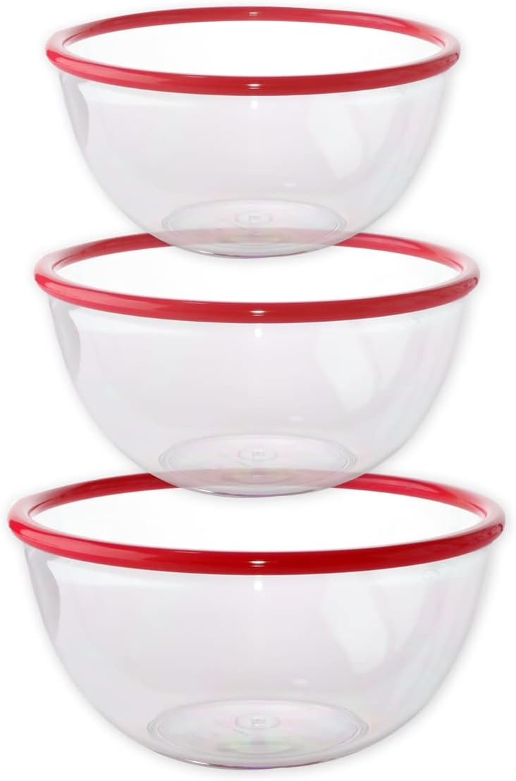 Gab Plastic Set of 3 Bowls with Rim - Small, Medium & Large - Red