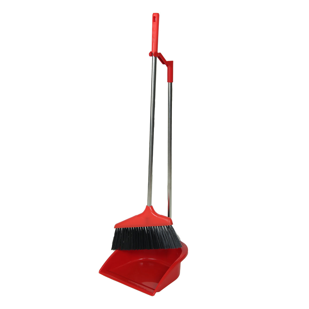 Gab Plastic Dustpan and Broom with Long Handles - Red