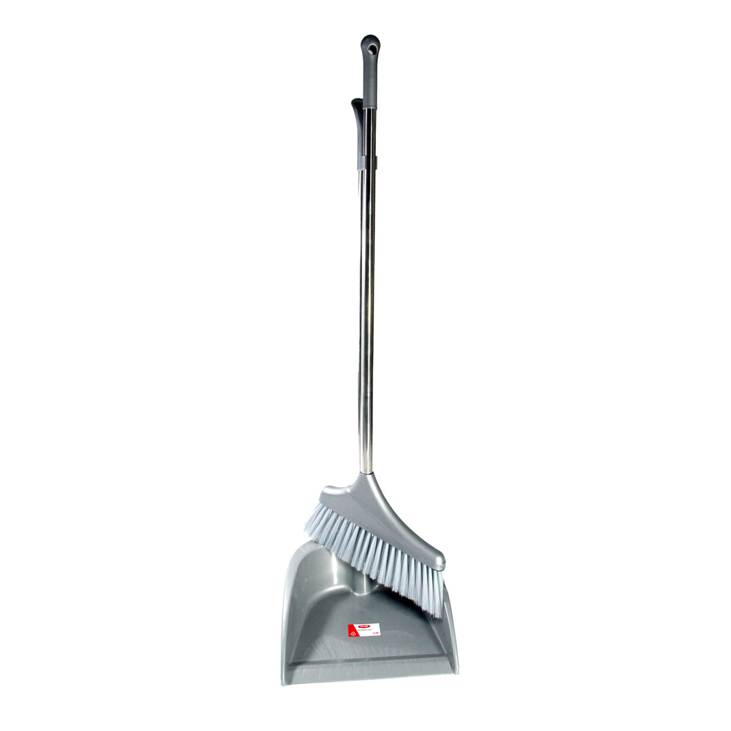 Gab Plastic Lux Dustpan and Broom with Long Handles - Silver