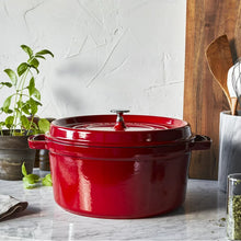 Load image into Gallery viewer, Staub Round Cast Iron Cocotte, Cherry Red - 26cm, 5.2 Liters
