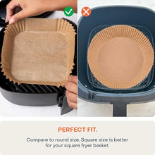 Load image into Gallery viewer, Nutricook 100 Pieces Disposable Air Fryer Liner, Water/oil proof, Fits any brand from 3.3L to 5.2L, 16cm (Square)
