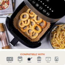 Load image into Gallery viewer, Nutricook 100 Pieces Disposable Air Fryer Liner, Water/oil proof, Fits any brand from 3.3L to 5.2L, 16cm (Square)
