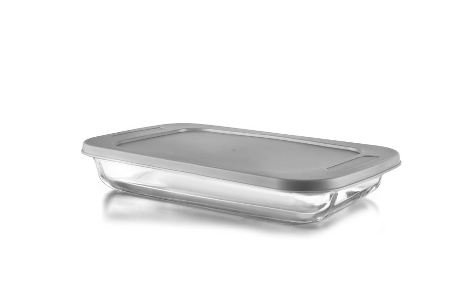 Ibili Glass Rectangular Dish with Lid - 2.2 Liters, 35.5 x 21.5	x 5.6cm