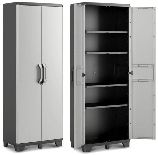 Keter Gear Storage Cabinet with Base - 68 x 39 x 183cm, White & Black